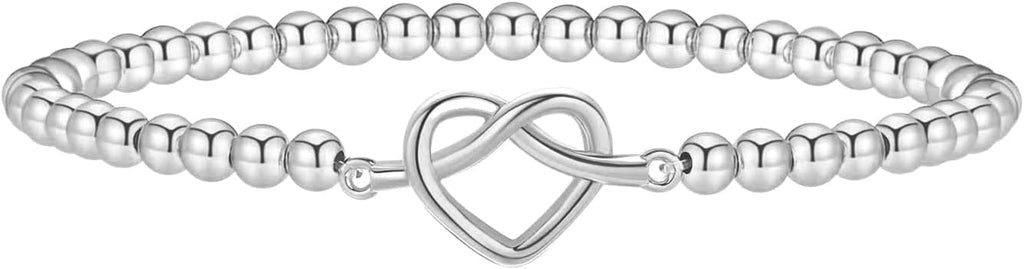 Valentines Day Gifts for Women Her - Beaded Stretch Handmade Ball Bracelets Cute Charm Bracelet Dainty Stackable Cross Heart Bow Wave CZ Jewelry Gifts Trendy Stuff