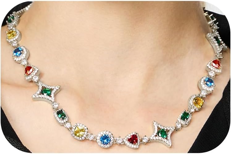 Tears of the Rainbow Hip-Hop Alloy Zirconia Necklace for Men & Women, Colorful Gemstone Statement Jewelry, Unique Urban Style Chain for Streetwear, Unisex Bold Design Gift Necklace for Men