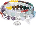 UEUC Tree of Life Yoga Healing Stone Bracelets,Multilayer Lotus Chakra Stone Reiki Bracelet Sets,Anxiety Crystal Natural Stone,for Women Stress Relief