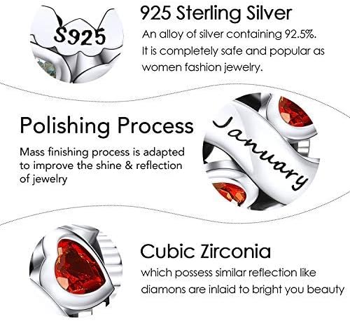 NINGAN Birthstone Charms 925 Sterling Silver Love Heart Openwork Bead for Charm Bracelets and Necklaces with 5A Cubic Zirconia, Birthday Mothers Day Jewelry Gifts Women