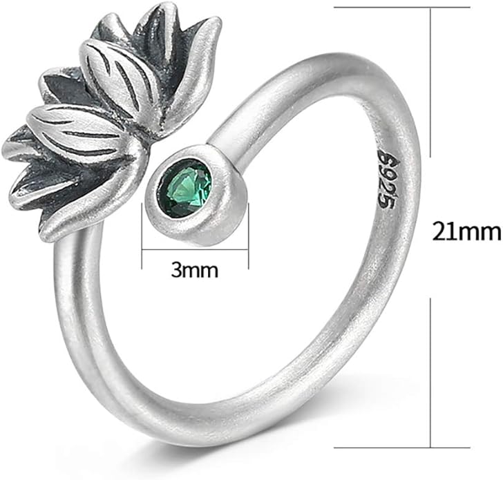 BALMORA Real 925 Sterling Silver Vintage Leaf Rings for Women Men Retro Lotus Feather Flower Adjustable Open Ring Floral Leaves Finger Statement Promise Ring Fashion Jewelry Birthday Gifts for Mom Daughter