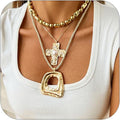 PLOUTOS Statement Modern Geometric Hollow Square Pendant Rope Chain Necklace for Women Bold Fashion Layering Collarbone Jewelry Party Wear Accessory