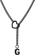 Black Heart Slip Chain Initial Necklaces for Women,Stainless Steel O-Ring Adjustable Lariat Heart Y-Necklace,Punk Gothic Cuban Collar Choker Necklace for women