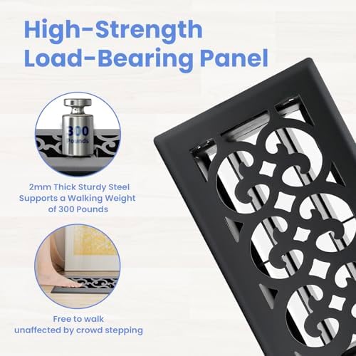 Howeall 4x8 Inches Heavy Duty Walkable Floor Register Easy Adjust Air Supply - Image 2
