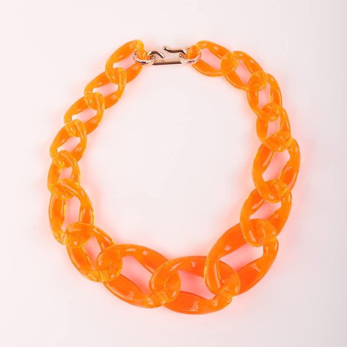 Wiwpar Orange Acrylic Choker Necklace Statement Chunky Fashion Acrylic Necklace Choker Halloween Party Cotume Chain for Women (Orange)
