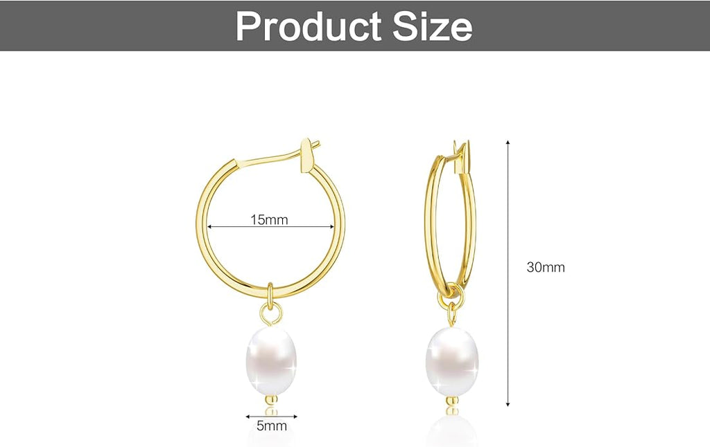 Gold Pearl Dangle Earrings for Women, 14K Gold Plated Small Pearl Drop Huggie Hoop Earrings, Hypoallergenic Dainty Gold Earrings Wedding Jewelry Gifts for Women Trendy