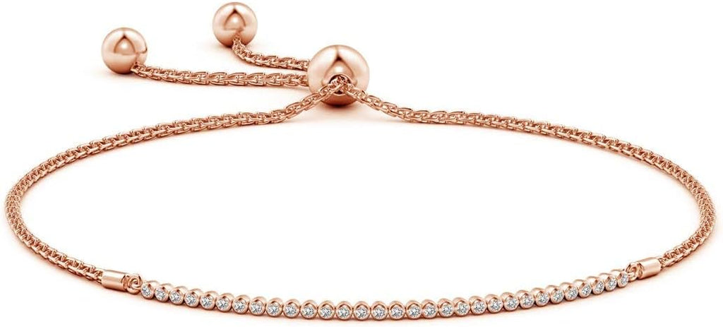 Angara Diamond Tennis Bolo Bracelet in 14K Solid Gold | Natural Diamond Adjustable Chain Bracelet for Women | April Birthstone Jewelry Gift For Women