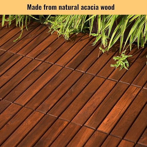 30 PCS Interlocking Deck Tiles, Striped Pattern 12"x12" Acacia Wood Outdoor - Image 3