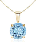 Angara Natural Aquamarine Solitaire Pendant for Women | Round Aquamarine Solitaire Pendant Necklace in 14K Solid Gold/Silver/Platinum With 18" Chain | March Birthday, Gemstone Jewelry Gift