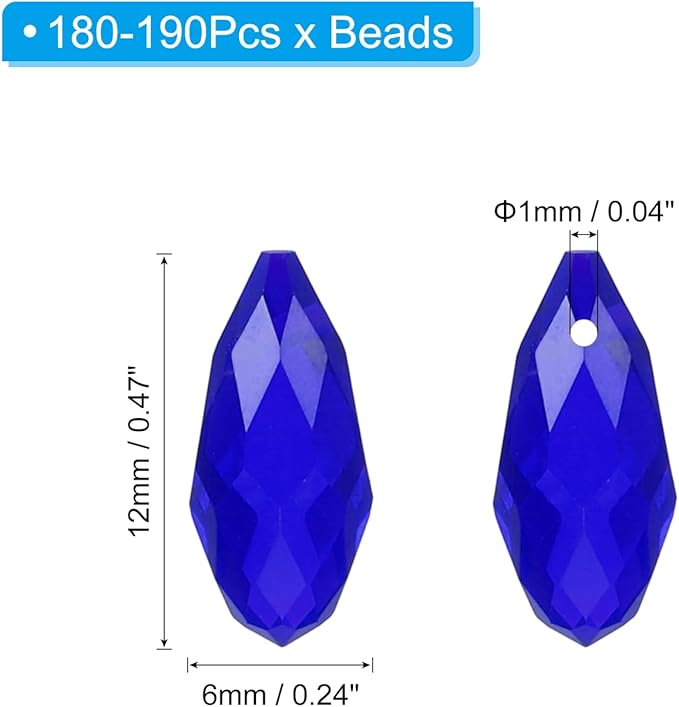 PATIKIL 2 Strands 180-190Pcs Teardrop Crystal Beads, 12x6mm Faceted Teardrop Briolette Horizontal Glass Beads Loose Bead for Bracelet Jewelry Making, Dark Blue
