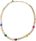 Multicolor natural stone necklace for women – vintage gold-plated copper alloy statement jewelry with rhinestone accents