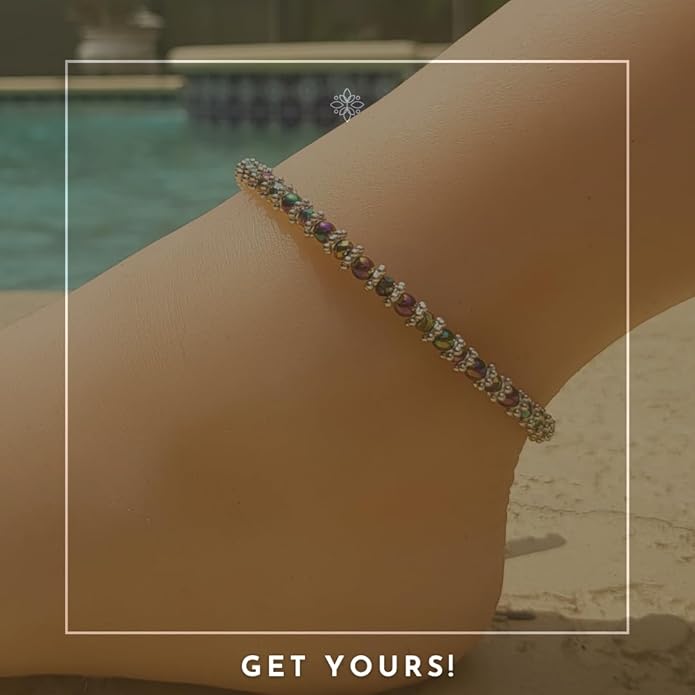 BESHEEK Rainbow Anklet Bracelet Hue Twisted Hematite and Round Artisan Beaded Anklet with Extension Handmade Hypoallergenic Beach Gala Wedding Style Jewelry
