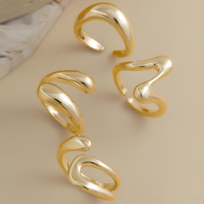 Sora Tuki Rings for Women Chunky Rings Set Adjustable Stackable Ring for Women Bold Thick Statement Ring Trendy Chunky Jewelry