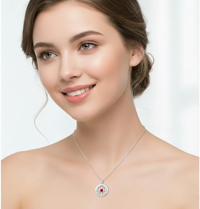 Compass Necklace for Women Wife Girlfriend Mom Daughter Gifts S925 Sterling Silver Jewelry For Anniversary Rose Gold Gifts For Birthday Christmas Mothers Valentines Day 12 Birthstones