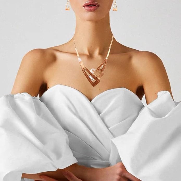 SFE Irregular Enamel Triangle Shape shell Collar Bib Bohemian Boho Statement Necklace Earrings Fashion Costume Jewelry Set for Women