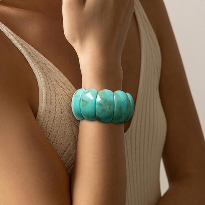 3 PCS Acrylic Resin Bracelet for Women Irregular Geometric Cuff Wide Wristband Bangles Trendy Chunky Resin Stackable Stretch Bracelet Jewelry Set