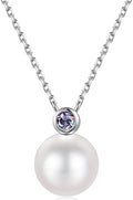 Iefil Valentines Day Gifts for Her - 9-10mm Freshwater Pearl Necklace for Women, Anniversary Birthday Gifts for Wife Mom Girlfriend, S925 Sterling Silver Pearl & Birthstone Necklace, Jewelry for Women