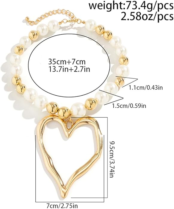 Unique Big Chunky Gold Heart Beads Necklace for Women, Charm Large Thick Hollow Love Heart Pendant Beaded Chain Choker Necklaces Party Y2K Jewelry Gift