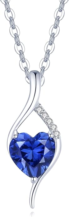 FANCIME 14K Solid White Gold Birthstone Necklace Genuine or Created 6mm Heart Gemstone Pendant with Lab Grow Diamonds Sterling Silver Chain Fine Jewelry Anniversary Birthday Gifts for Women 16" + 2"