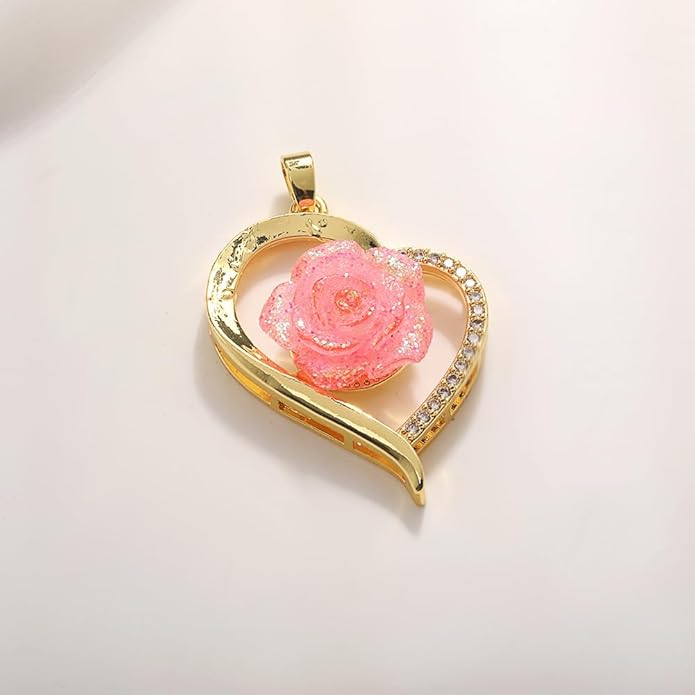 ONLYJUMP Rose Alloy Necklace for Women Heart Pendant Copper Zircon Light Luxury Fashion Jewelry Dainty Romantic Statement Necklace for Daily Wear Ideal Valentine's Day Anniversary Birthday Gift
