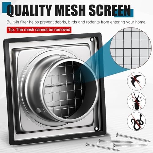 Glooglitter 4'' Dryer Vent Cover Outside Wall Stainless Steel Dryer Vent Cover - Image 3