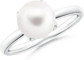 Angara Freshwater Pearl Solitaire Ring for Women | Round Freshwater Cultured Pearl Solitaire Ring in 14K Solid Gold/Silver | June Birthday, Anniversary, Gemstone Jewellery Gift