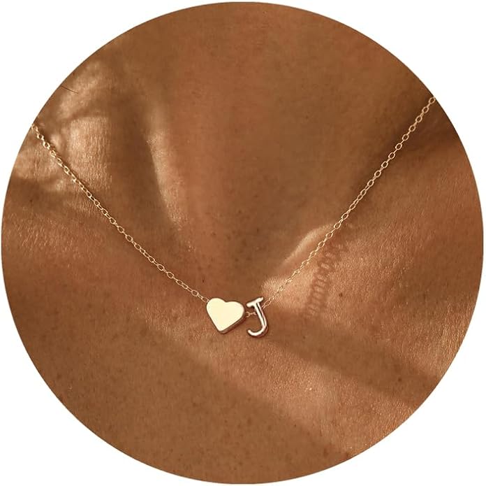 Initial Necklace for Women 18K Gold Plated Stainless Steel Tiny Heart Letter Necklace Personalized Name Necklace