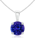 Angara Natural Tanzanite Solitaire Pendant for Women | Round Tanzanite Solitaire Pendant Necklace in 14K Solid Gold/Silver/Platinum With 18" Chain | December Birthday, Gemstone Jewelry Gift