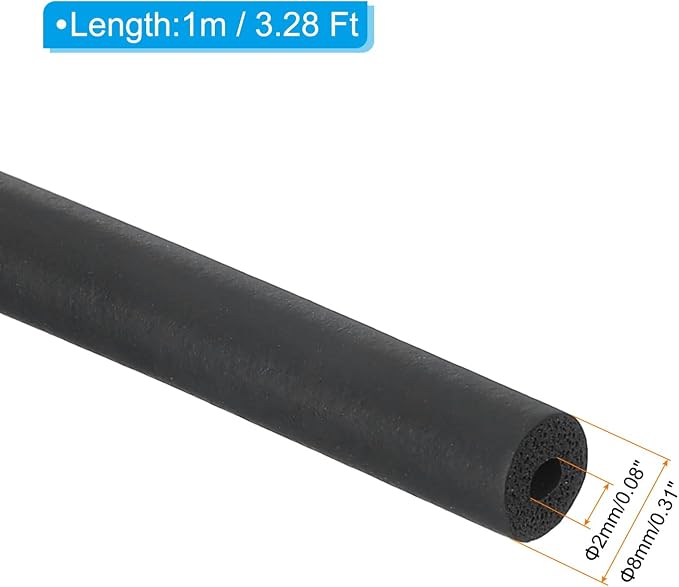 PATIKIL Pipe Insulation Foam Tube 2mm ID x 8mm OD x 1m Long Black | Pipe Cover - Image 2