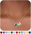 Valentines Day Gifts for Her- Heart Birthstone Initial Necklace for Women Girls,14K Gold Plated Heart Letter A-Z Necklace Birthday Trendy Jewelry Gifts for Women Girls Daughter