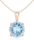 Angara Natural Aquamarine Solitaire Pendant for Women | Round Aquamarine Solitaire Pendant Necklace in 14K Solid Gold/Silver/Platinum With 18" Chain | March Birthday, Gemstone Jewelry Gift