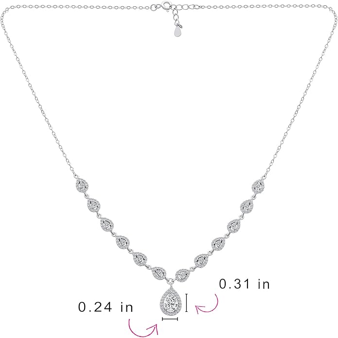 Bridal Jewelry Set Art Deco Vintage Estate Style Cubic Zirconia Marquise Leaf Teardrop AAA CZ Statement Cleavage Choker Necklace & Chandelier Dangle Clip On Or Pierced Earrings For Women Pageant