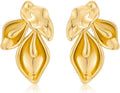 Chunky Gold Statement Earrings For Women Gold Plated Sectored Flower Leaf Shell Angel Wing Earrings Trendy Boho Jewelry For Women Large Stud Earrings Hypoallergenic Earrings