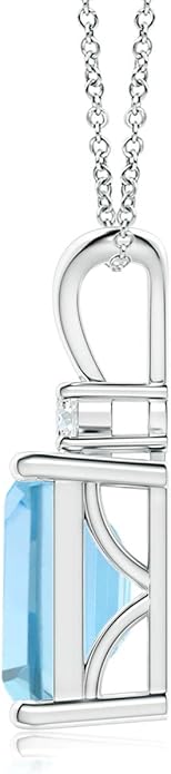 Angara Natural Aquamarine Solitaire Pendant for Women | Emerald-Cut Aquamarine Pendant with Diamond in 14K Solid Gold/Silver/Platinum With 18" Chain | March Birthday, Gemstone Jewelry Gift