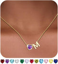 Valentines Day Gifts for Her- Heart Birthstone Initial Necklace for Women Girls,14K Gold Plated Heart Letter A-Z Necklace Birthday Trendy Jewelry Gifts for Women Girls Daughter