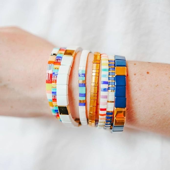 Sonateomber Tila Flat Beaded Stretch Bracelets for Women, Trendy Unique Colorful Square Beads Handmade Stack Bracelet Friendship Accessories Fashion Jewelry Gift