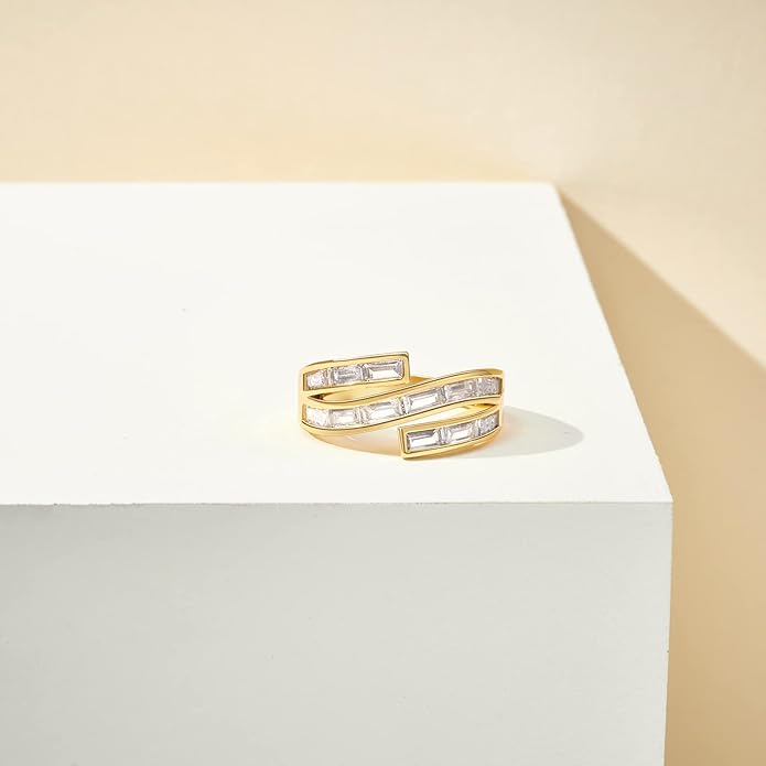 KissYan Gold Rings for Women, 14K Gold Plated Adjustable Statement Irregular Geometric Diamond Twisted Open Stackable Band Chunky Finger Rings Dainty Cubic Zirconia Jewelry Gifts