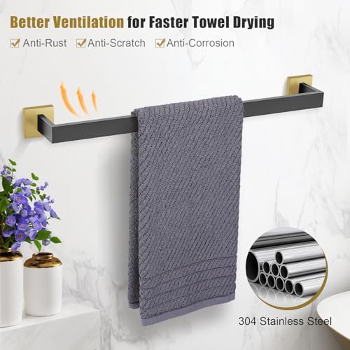 TURS 4-Piece Bathroom Hardware Set Brushed Gold and Black Towel Bar Set Include - Image 2