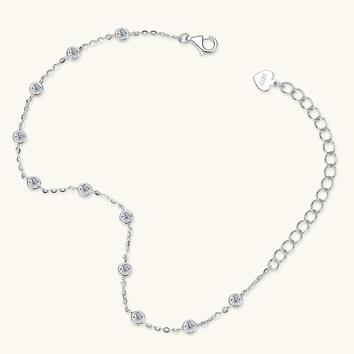 Bezel Moissanite Link Bracelet 0.66cttw D Color VVS1 925 Sterling Silver Adjustable Dainty Bracelets for Women Wife Birthday Jewelry Gifts