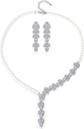 14K Gold & Freshwater Pearl Jewelry Set, Natural Crystal Necklace & Pearl Dangle Earrings, Luxury Bridal/Wedding Fashion Accessory