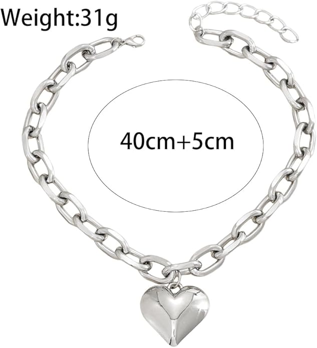 Chunky Gold Heart Necklace for Women,Y2K Big Heart Statement Necklace Long Puffy Hearts Chain Charm Necklaces Trendy Jewerly