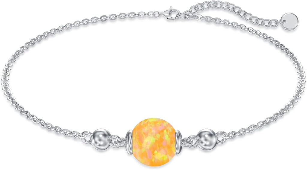 Opal Anklet/Bracelets for Women, S925 Sterling Silver Adjustable Foot Beaded Round Charm Ankle Bracelet Anklets Jewelry Anniversary Birthday Gifts for Women-1
