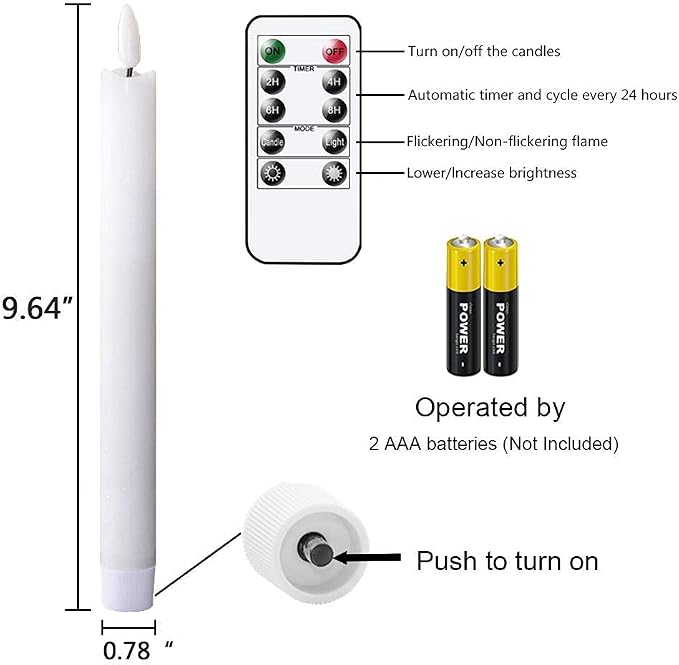GenSwin Flameless Taper Candles LED Battery Operated Remote Timer White | LED - Image 8