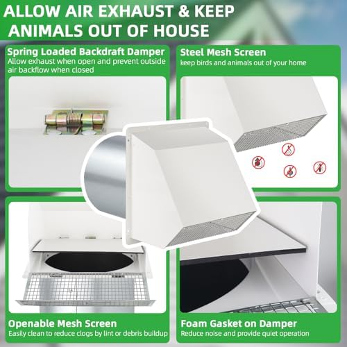 10 Inch Hooded Wall Vent with Screen and Damper, Outdoor Wall Exhaust Vent - Image 4