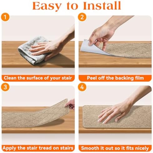 Stair Treads for Wooden Steps 15 PCS Non Slip Stair Rugs Khaki - Image 6