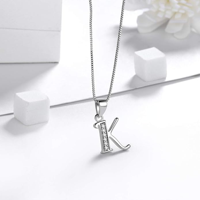 Aurora Tears Letter Necklace Initial 925 Sterling Silver Alphabet Pendant Crystal Name Gift Women Cubic Zirconia Jewelry