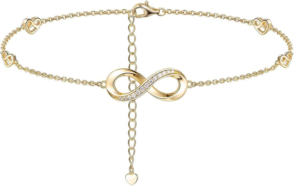 Moissanite Infinity Anklet for Women, Real Authentic 925 Sterling Silver Hypoallergenic, Beautiful Summer Jewelry, Dainty Ankle Bracelet, 8.6-10.6inch (21-26cm) Adjustable