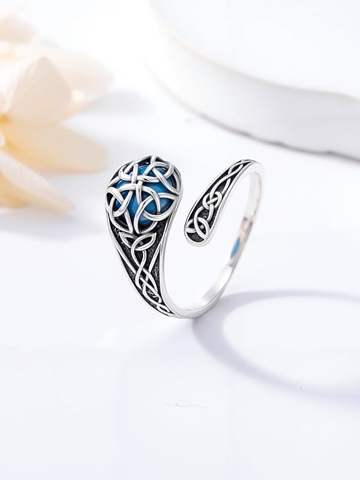 JKR Turquoise Spoon Rings for Women Sterling Silver Vintage Antique Thumb Ring Boho Jewelry Anniversary Birthday Gift for Wife Her Mom