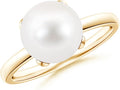 Angara Freshwater Pearl Solitaire Ring for Women | Round Freshwater Cultured Pearl Solitaire Ring in 14K Solid Gold/Silver | June Birthday, Anniversary, Gemstone Jewellery Gift