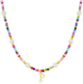 M MOOHAM Valentines Day Gifts for Kids Teen Girls - Colorful Initial Necklaces for Girls Women Kids, Beaded Pearl Choker Necklace for Women Trendy, Birthday Gifts Teenage Girl Teen Kid Jewelry